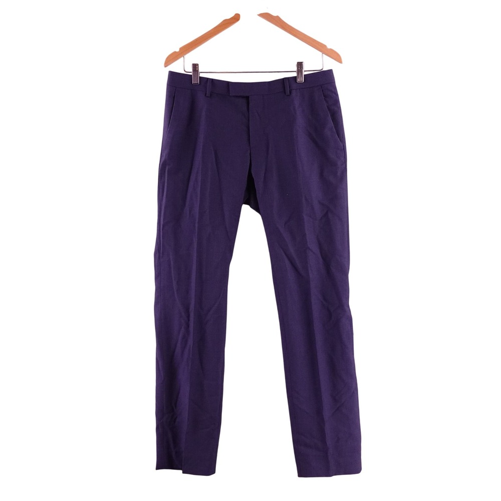 Z Zegna Mens 50R 34x31 Slim Fit Wool Blend Micro Check Dress Pants Blue Purple